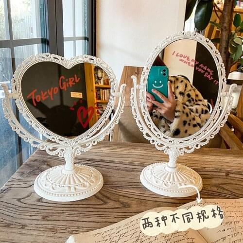 European Retro Desktop Makeup Mirror Desktop Vertical Net Red Dressing Mirror Reversible Double-Sided Mirror Dormitory Princess