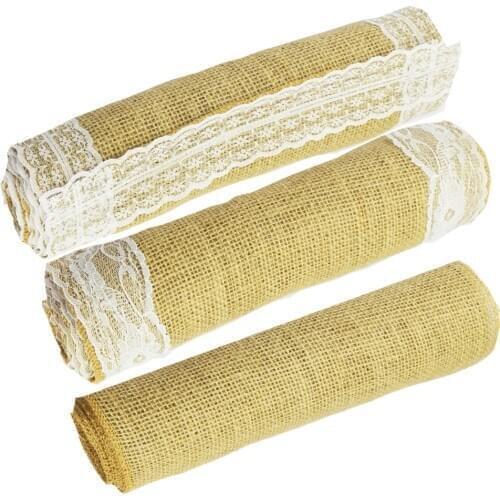 Natural Jute Vintage Lace Burlap Table Runners Hessian Rustic Country Table Runner For Wedding Home Christmas Party DIY Decor