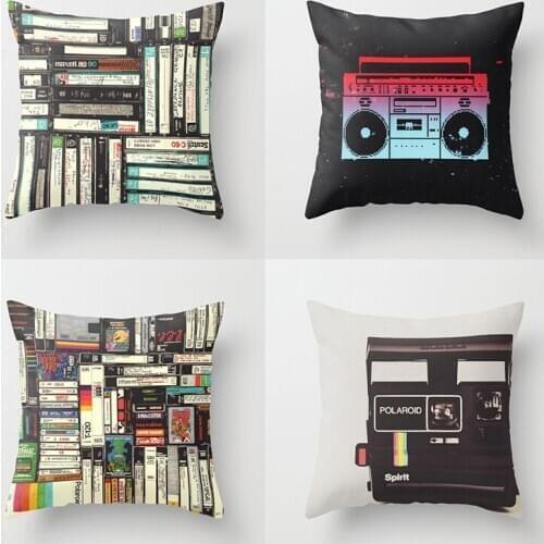 Retro cassettes Cushion Cover VHS Boombox Sofa Pillow Cases Bedroom Home Decor Car Office Decorative