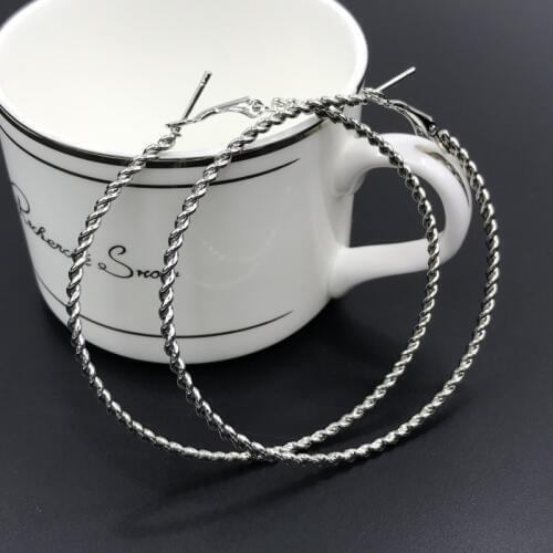 Punk Big Circle Hoop Earrings Gold/Silver Color Twisted Wave Pattern Hoops For Women Party Creole Boucle D'oreille Bijoux