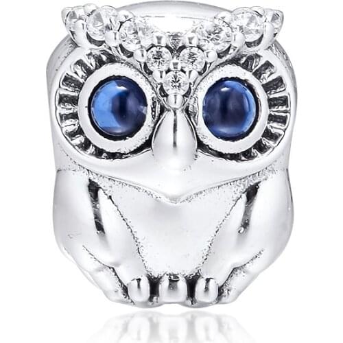 Fits for Pandora Charms Bracelets Sparkling Owl Beads 100% 925 Sterling Silver Jewelry Free Shipping