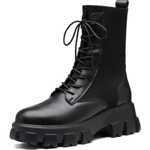 RASMEUP Genuine Leather Womens Platform Boots Luxury Designer Women Chunky Style Boots Fashion Ladies Shoes Plus Size Footwear