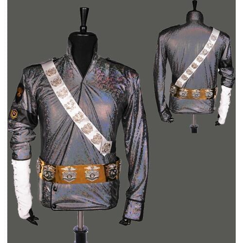 Rare Handmade MJ Michael Jackson BAD Dangerous Jam Laser Jacket Belt Set Performance Gift Imitation Show Music Star Collection