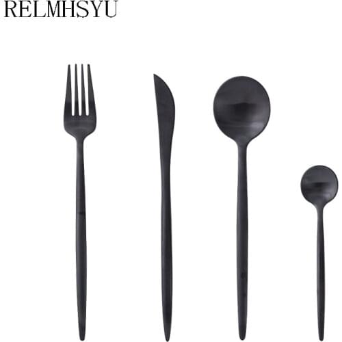 RELMHSYU Three Color 304 Stainless Steel Cutlery Dinner Dessert Main Meal Coffee Spoon Western Steak Tableware