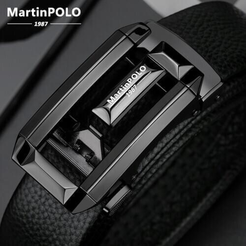 MartinPOLO Men Tactical Belts for Men Business Alloy Buckle Ceinture Homme Fashion Mens Automatic Buckle Leather Belt MP05001P