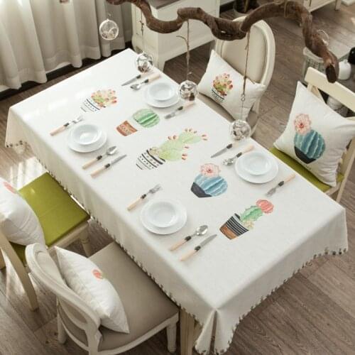 RZCortinas Table Cloth Rectangular Wedding Party Christmas Table Cover Plant Cactus Bonsai Tablecloth Cotton Linen Tablecloths