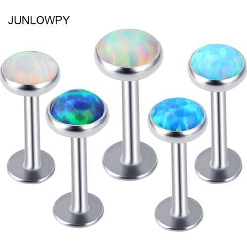 JUNLOWPY Opal Piercing Internally Threaded Stainless Labret Monroe Lip Ring Tragus Helix Earring 16G 1/4" 6/8/10mm Body Jewelry