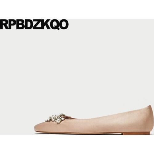 Silk Sparkling Party Satin Pink Large Size Flats Pearl Nude Crystal Women Wedding Ballet Shoes Dress Rhinestone 41 Ballerina