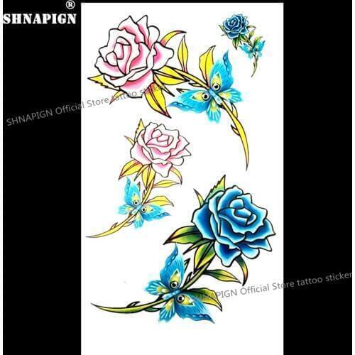 SHNAPIGN Cute butterfly flower Temporary Tattoo Body Art Arm Flash Tattoo Stickers 17*10cm Waterproof Fake Henna Painless