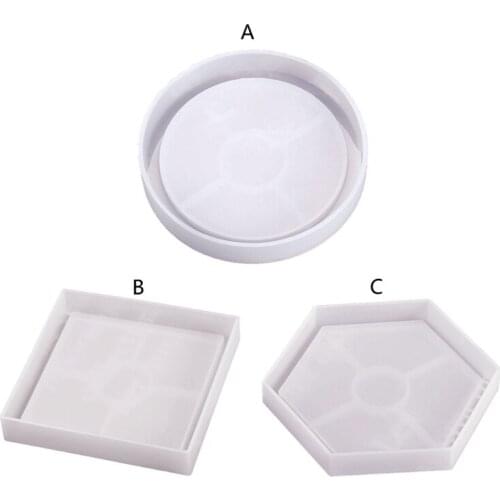 Coaster Silicone Mould Epoxy Casting Mold Round Square Hexagon Coaster Resin Casting Mold Tea Mat Concrete Cement Molds