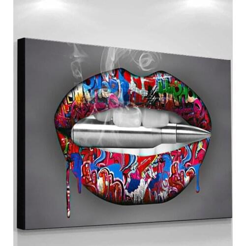 Modern Street Graffiti Art Poster Bullet In Colored Lips Mouth Art Canvas Print Painting Cuadros Wall Pictrue Room Home Decor