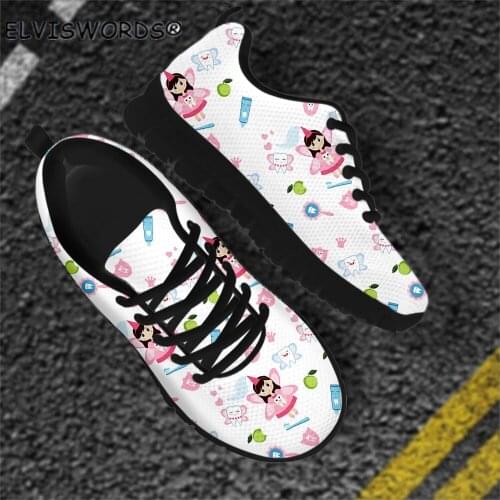 ELVISWORDS Angel Girl Pattern Comfortable Ladies Walking Shoes Breathable Sneaker Flats for Women Casual Womans Walking Shoes