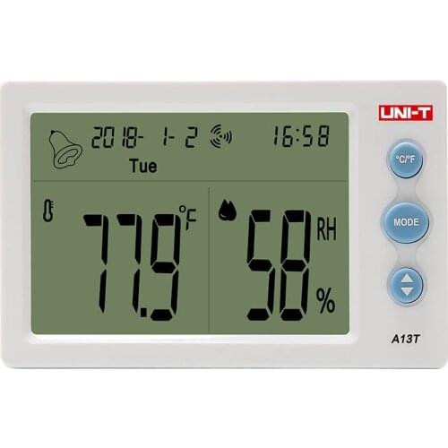 UNI-T A13T Temperature Humidity Meter; Indoor temperature and humidity table, time/date/week/temperature humidity display