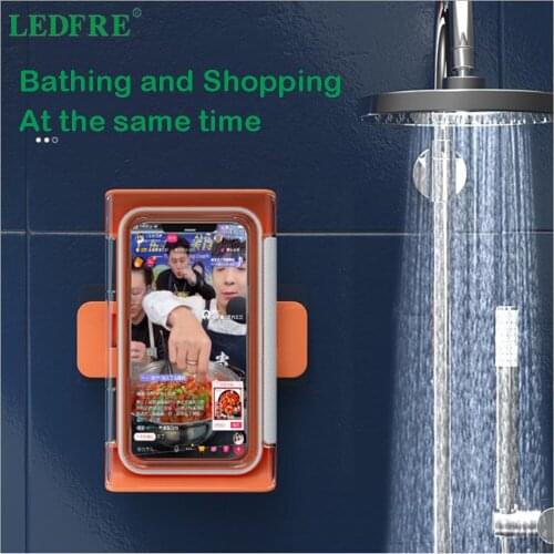 Universal Waterproof Phone Case Water Proof Bag Mobile Phone Pouch Wall Mounted Phone Case Holder Bathroom Toilet Phone Storage