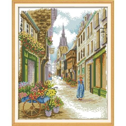 Everlasting loveA Street View (3) Chinese Cross Stitch Kits Ecological Cotton Stamped 11 14CT DIY New Year Decorations For Home