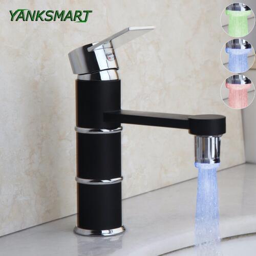 YANKSMATR UK LED Bathroom Black painting Faucets Sink Mixer Water Tap 1 handle single hole Taps torneira cozinha grifo cocina