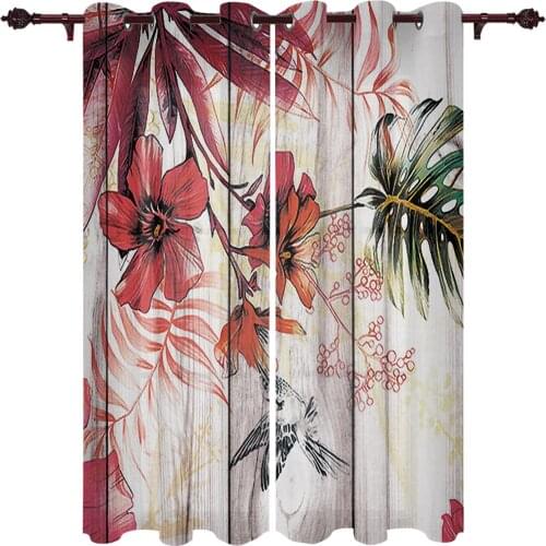 Patio Curtain Wooden Texture Red Flower Kitchen Curtains In The Modern Living Room Bedroom Dining Room Translucent Curtain