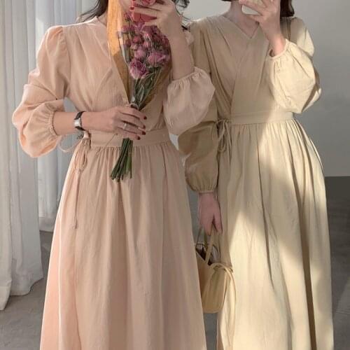 2021 New Women V Neck Long Bandage Wrap Dress Summer Vintage Sashes High Waist A-line Midi Sundress