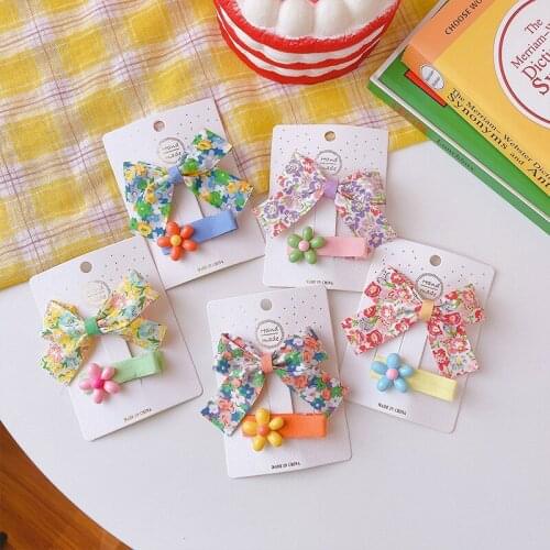 1 Pair Flower Printted Lovely Hair Clips For Children GIrls Sweet Princess Bow Hairgrip Hairpins Hair Accessories Cute Headwear