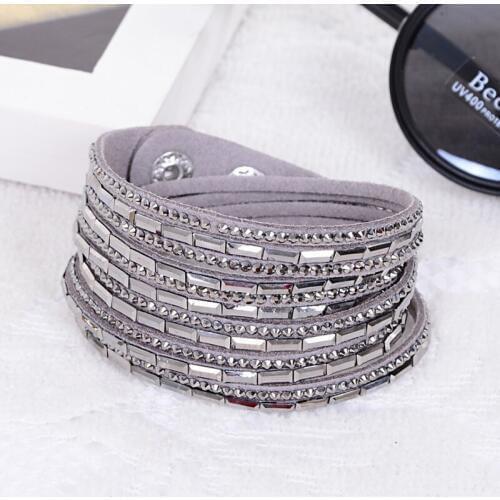 1 pc/lot 2018 New Style Fashion 6 Layer Wrap Bracelets Leather Bracelet&bangle With Crystals Couple Jewelry For Women Gift