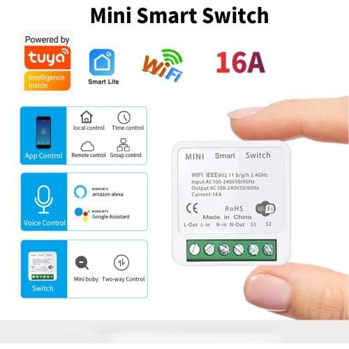 1 PC Tuya Mini Breaker Module Wifi Smart Light Switch Supports Two- Way Control Works with Smart Life Voice Alexa Google Home