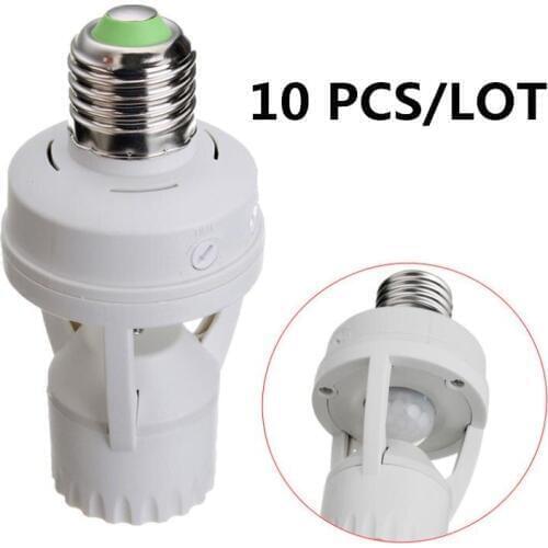 10PCS 360Degree Infrared PIR Motion Sensor LED E27 Lamp Base Light Bulb Switch Holder Converter Adapter waterproof dustproof