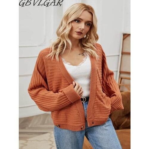 2021 Women Casual Loose V Neck Sweater Coat Knitted Cardigan Sweater Outwear Autumn Winter Single Button Sweater Knitwear Jumper