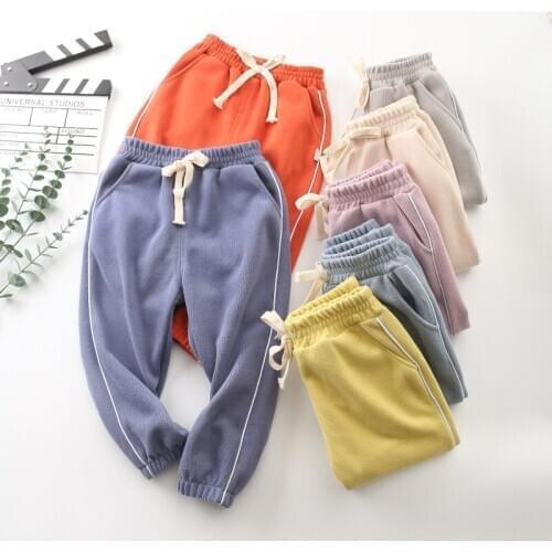 2021 New Cotton Pants For 2-8Y Boys Girls Kids Casual Sweatpants Childrens Korean Style Trosers High-waisted Clothes For Teens
