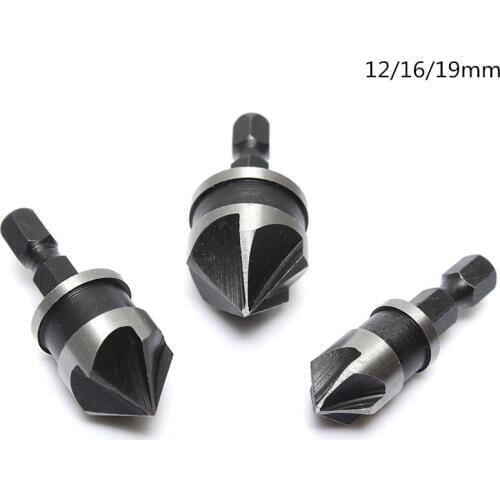 3Pcs/lot 1/4" Countersink Bore 12mm 16mm 19mm Hex Shank Wood Tools Drill Bit Set Woodworking Boring Chamfer