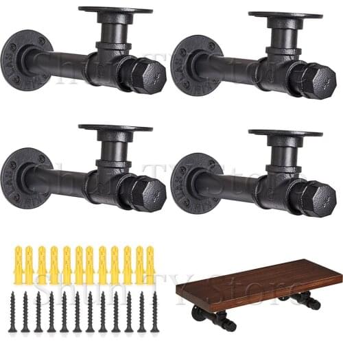 4 Pcs Pipe Bracket Industrial DIY L Pipe Shelf Bracket for 8 inch Wood Floating Shelf Vintage Look Rustic Home Pipe Decor