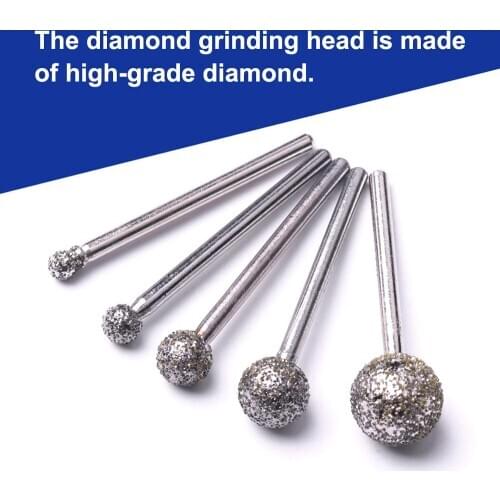 5Pcs 36 # Large Coarse Sand Ball Diamond Grinding Head for Repair Polished Carving Tools Jewelry Glass Stone Ceramic Gemstones