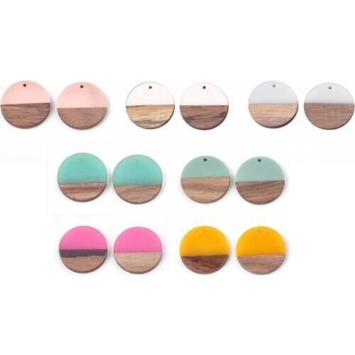 50pcs Resin & Wood Pendants Charms Mixed Color Flat Round for Jewelry Making DIY Bracelet Necklace Earring Supplies 28.5x3.5~4mm