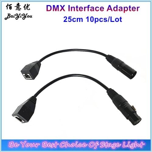 10pcs/Lot DMX Interface Adapter Convert To RJ45 CAT6 Ethernet Network LAN Cable 25cm With DMX XLR Port And Internet Interface