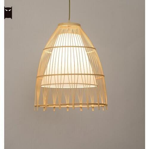 Bamboo Wicker Rattan Fabric Shade Braid Pendant Light Fixture Japanese Rustic Minimalist Art Hanging Lamp Home Lighting Designer