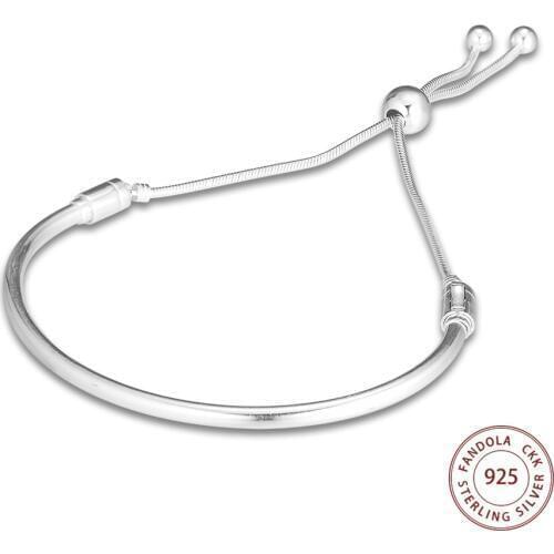 Moments Sliding Bangle Argent 925 Sterling Silver Charm Bangles Bracelets for Women Fashion Jewelry Making brazalete mujer