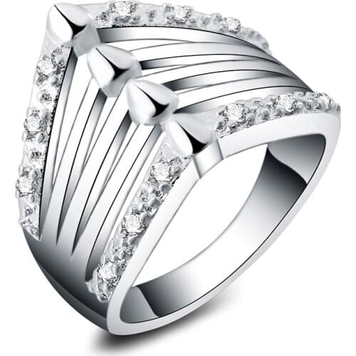 Buyinbest R416 Valentine gift personalized WOMEN lady classic silver color jewelry high quality fashion woman Crystal Ring