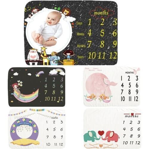 Baby Monthly Record Growth Milestone Blanket Cute Animal Pattern Flannel Photography Props Blanket Creative Background Cloth