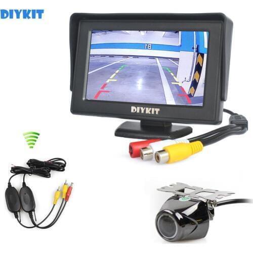 DIYKIT Wireless 4.3“ TFT LCD Video Car Monitor 2 Video Input + Car Camera Rear View Security System Parking Reversing System