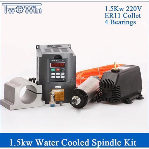 ER11 Spindle Motor 1.5kw Water Cooled Spindle & 1500W VFD & 65mm Clamp & Cooling Water Pump & 13pcs er11 For CNC Milling