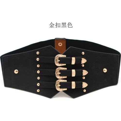 European and American fashion elastic belt ladies waist seal joker rivet buckle belt punk needle buckle wide belt women