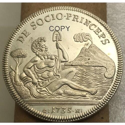 Italian States 1735 120 Grana Carlo Brass Silver Plated Copy Coin