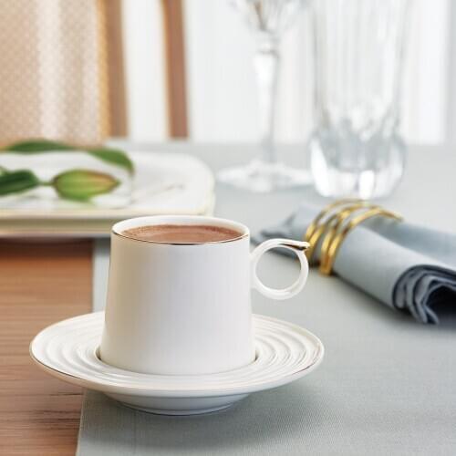 Karaca Tiryaki Fiend Addict Porcelain Turkish Coffee Cups Boxed Set with 2 Cups and 2 Saucers Tea Coffeeware Glass Drinkware