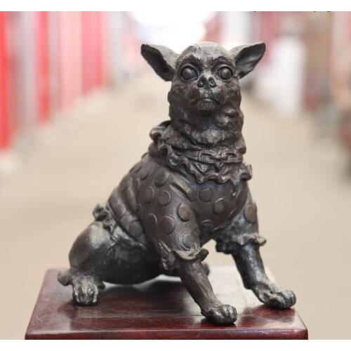 China Copper Bronze Auspicious Zodiac Animal Dog Doggie Wolf Dog Statue BN1875