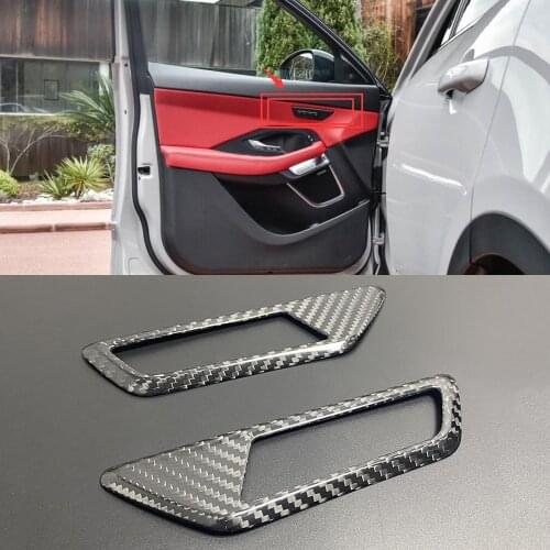2pcs 3K Real Carbon Fiber Car Front Door Armrest Seat Memory Adjust Button Switch Frame Cover Trim For Jaguar E-Pace EPACE 2018