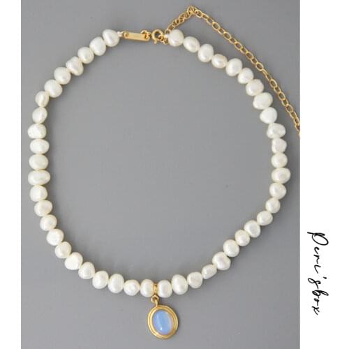 Perisbox Moonstone Natural Freshwater Pearl Necklace Baroque Irregular Necklaces for Women Round 925 Sterling Silver Chokers