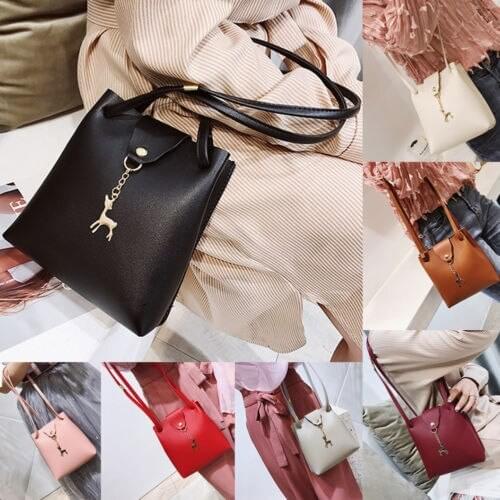 Fashion Women Ladies Leather Handbag Solid Hasp With Cute Pendant Shoulder Messenger Crossbody Bag Party Bag