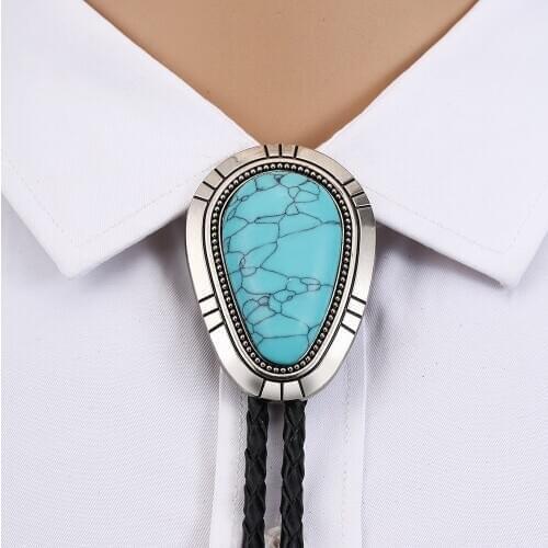 Western cowboy polo tie drop natural stone zinc alloy leather collar rope mens suit birthday banquet gift