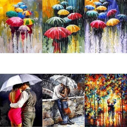 FSBCGT Abstract Rain Umbrella Street Picture Acrylic Oil Painting By Numbers Kits Hand Painted On Canvas Art Gift Home Decor