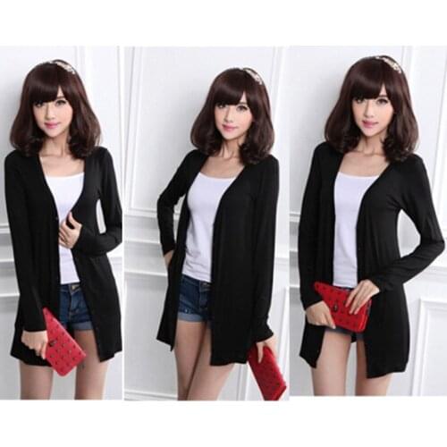 Korean Long Sleeve Tops Women Cardigan Casual Long Modal Cotton Sweater Cardigan Soft Autumn Elegant Simple Solid Outerwear