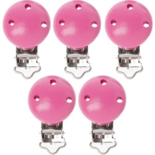 2020 New Drop Ship 5pcs Metal Wooden Baby Pacifier Clips Solid Color Holders Infant Soother Clasps
